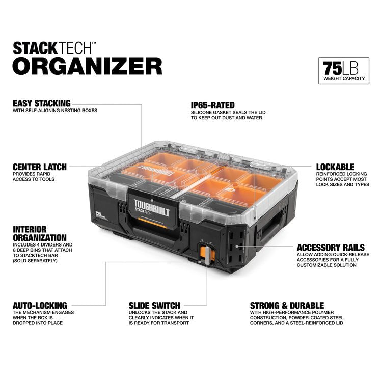 Organizador Grande STACKTECH Tapa Transparente y Gavetas Toughbuilt TB-B1-O-30