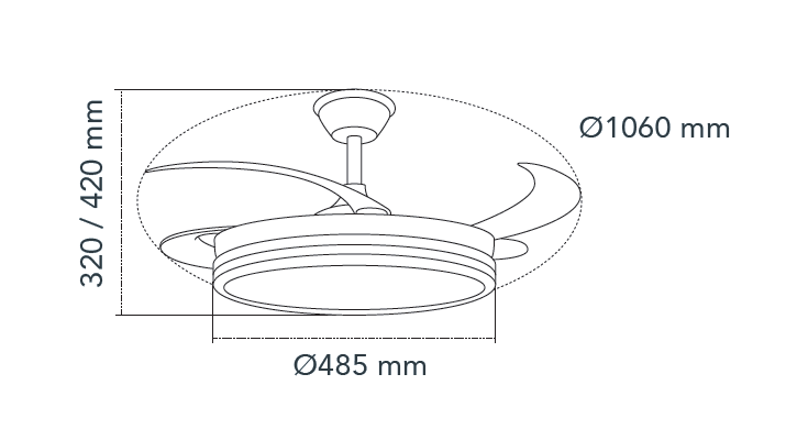 Ventilador Cristalrecord 1060 Evo 72W 7920Lm 3Cct/Dim Blanco 3 Palas App Y Ecopack Base Intercambiable