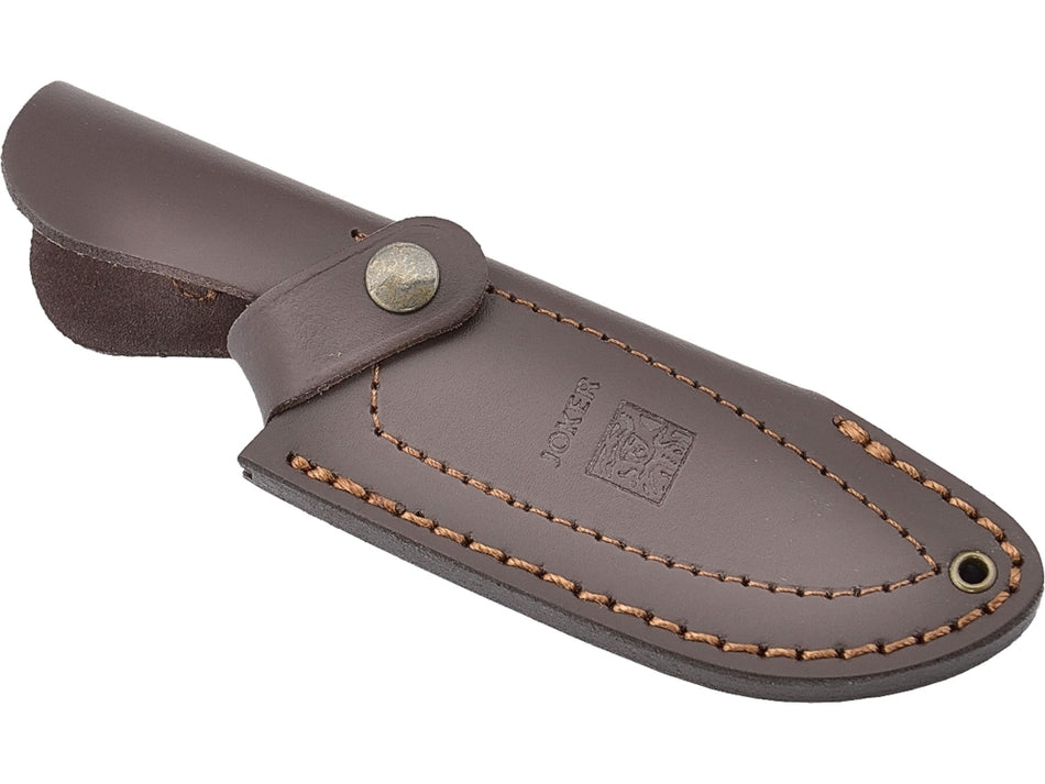 CUCHILLO DE MONTE JOKER CON VIROLA CACHAS DE MADERA ROJA PRENSADA Y HOJA DE 10,5 CM