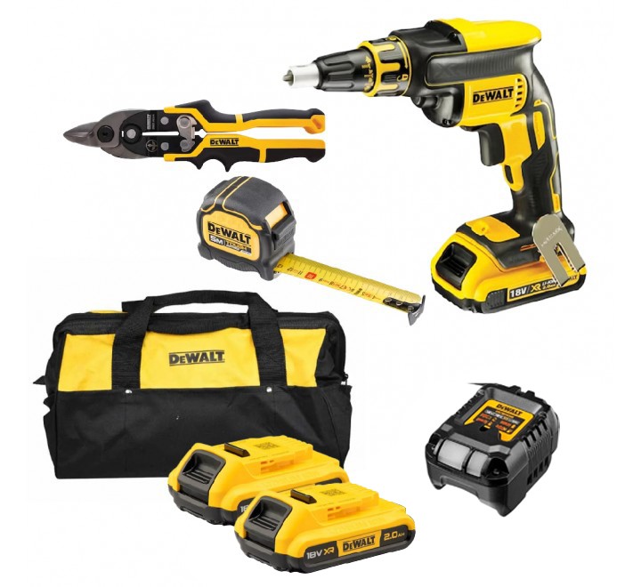 KIT Pladurista 18V Atornillador DCF620, Tijeras, Flexómetro + 2 Baterías 2Ah Dewalt DCK620D2B-QW