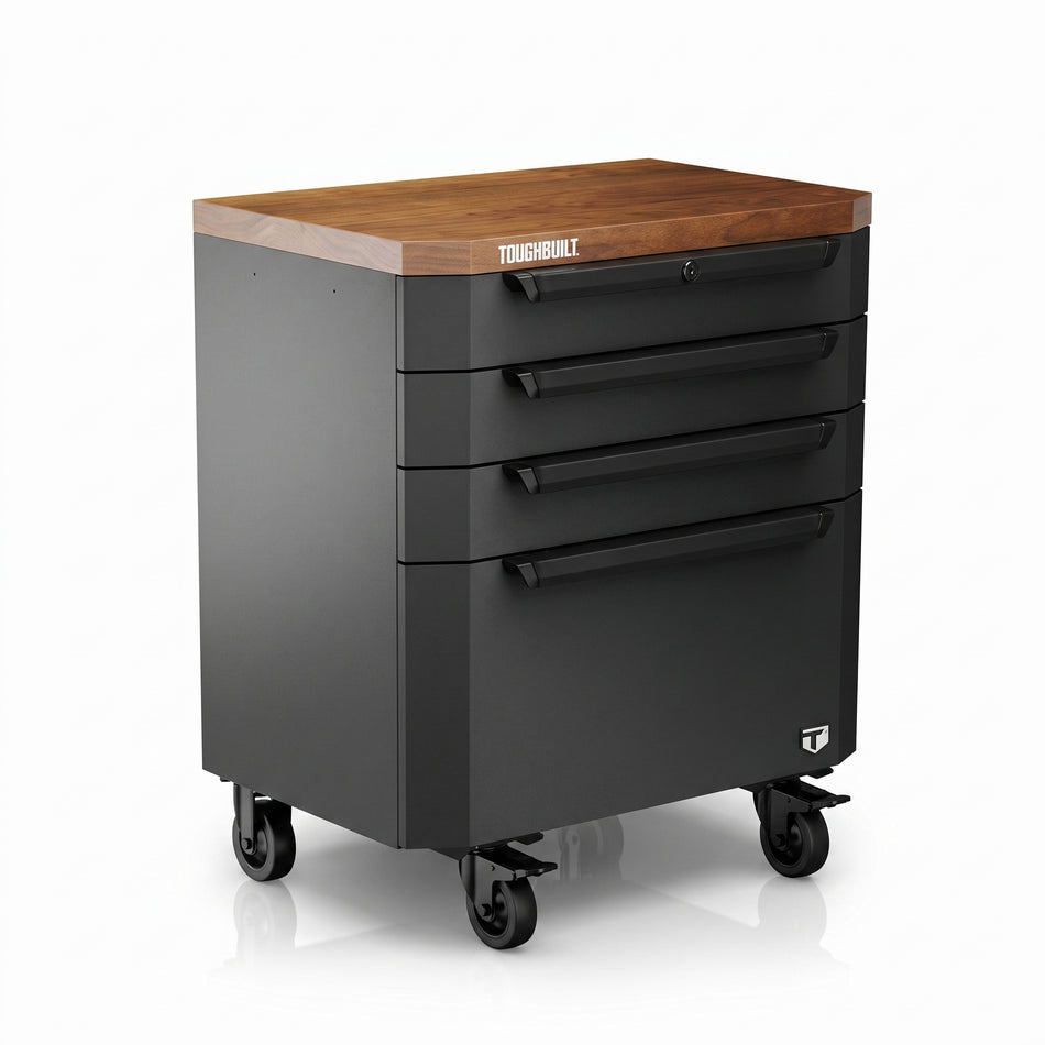 Gabinete móvil ToughBuilt de 4 cajones con 71 cm de ancho para taller.