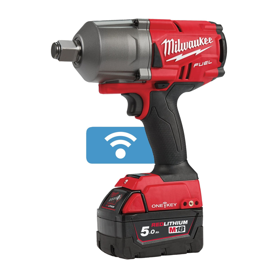 Llave de Impacto Alto Par 3/4 M18 FUEL ONE-KEY con 2 Baterías 5.0 Ah, Cargador Rápido y Maletín Milwaukee M18 ONEFHIWF34-502X