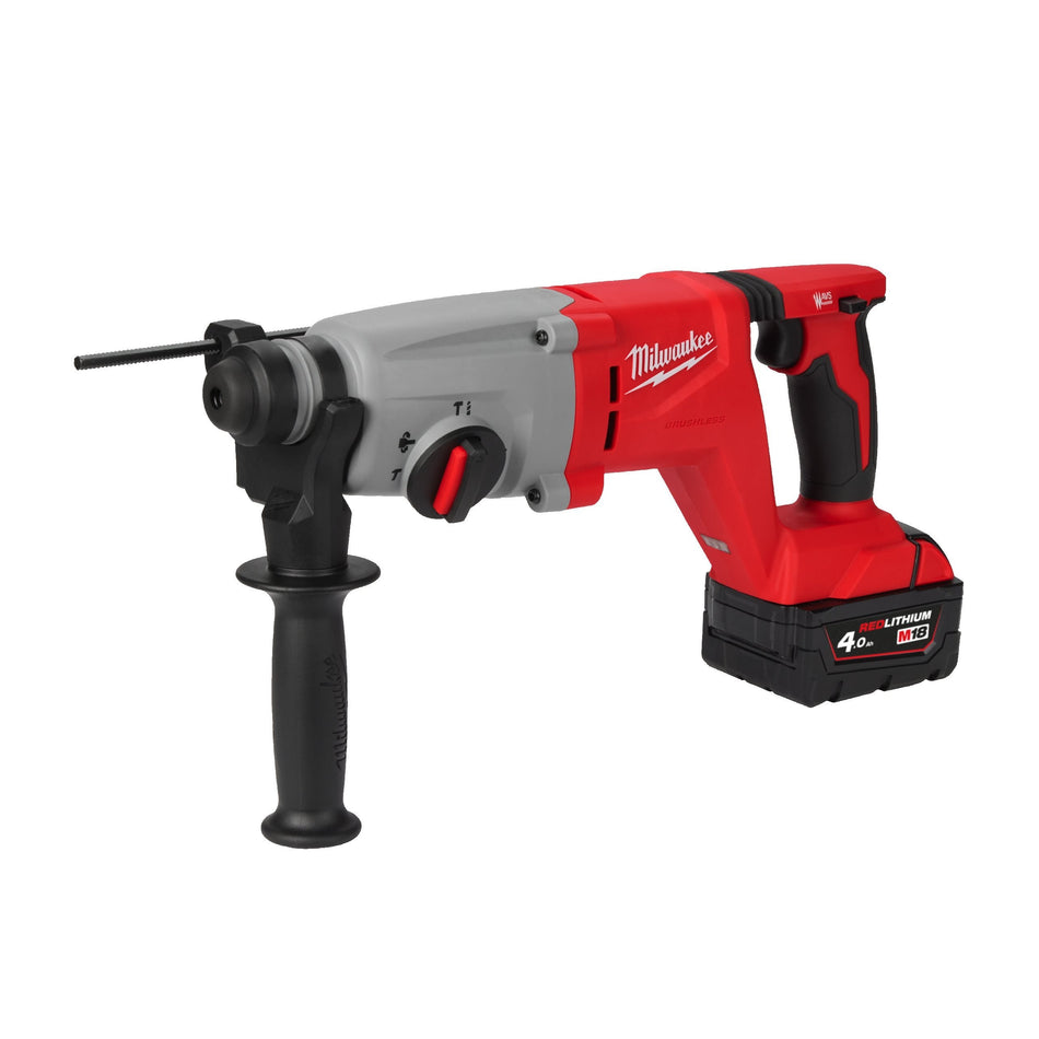 Martillo Combinado SDS-Plus 26mm M18 Sin Escobillas Empuñadura D con 2 Baterías 4.0Ah, Cargador y Maletín Milwaukee M18 BLHACD26-402X