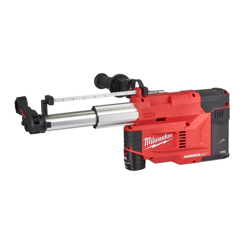 Extractor de Polvo Dedicado para Martillos SDS-Plus M12 con 2 Baterías 2.0Ah, Cargador y Maletín Milwaukee M12UDEL-201B