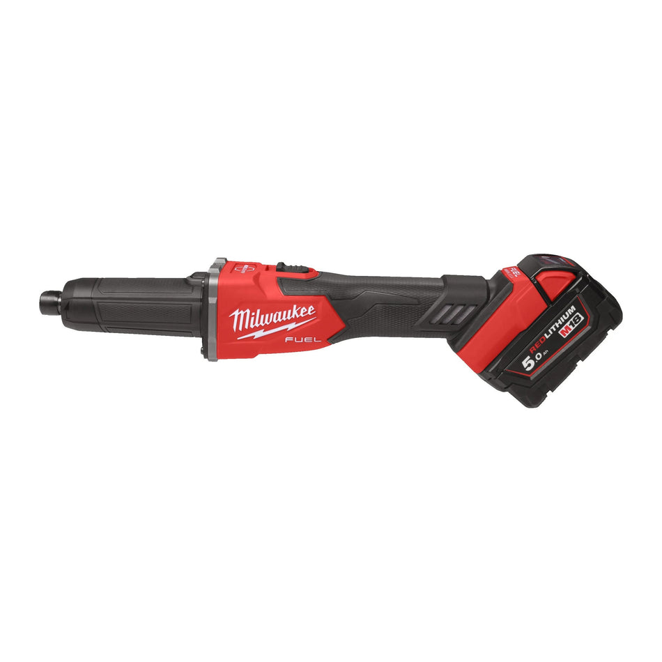 Amoladora recta M18 FUEL con Freno e Interruptor de botón con 2 Baterías 5.0Ah, Cargador y Maletín Milwaukee M18 FDGRB-502X