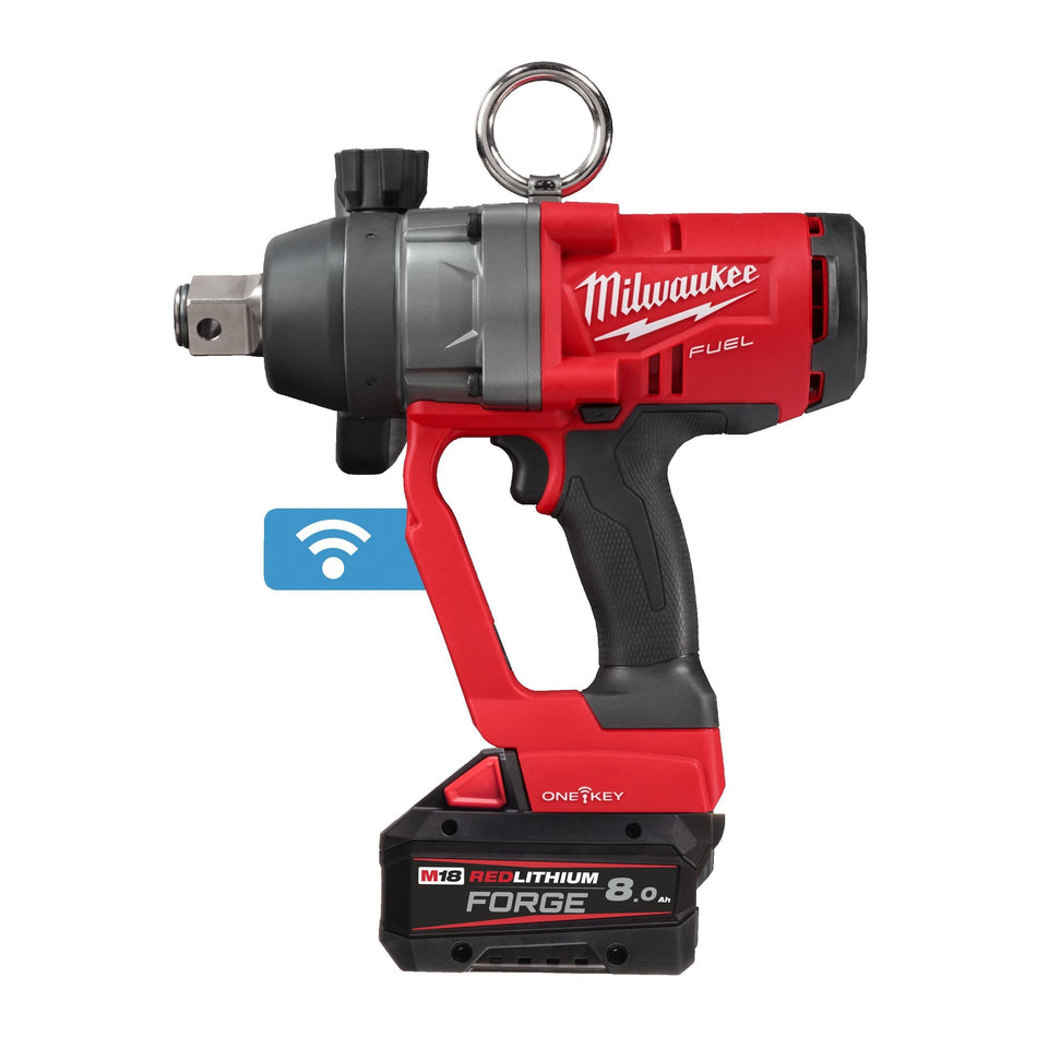 Llave de Impacto Alto Par 1″ M18 FUEL ONE-KEY con 2 Baterías FORGE 8.0 Ah, Cargador Rápido y Maletín Milwaukee M18 ONEFHIWF1-802X