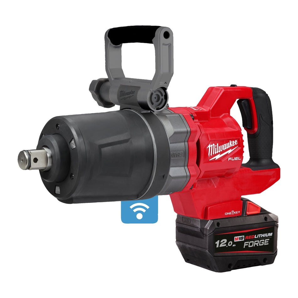 Llave de Impacto Alto Par 1″ M18 FUEL ONE-KEY D-Handle Eje Ext. con Batería FORGE 12.0 Ah, Cargador Rápido y Maletín Milwaukee M18 ONEFHIWF1DS-121C