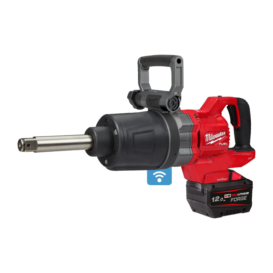 Llave de Impacto Alto Par 1″ M18 FUEL ONE-KEY D-Handle Eje Ext. Largo con Batería FORGE 12.0 Ah, Cargador Rápido y Maletín Milwaukee M18 ONEFHIWF1D-121C