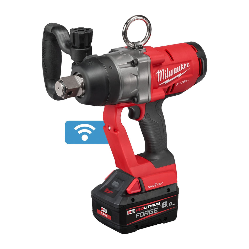 Llave de Impacto Alto Par 1″ M18 FUEL ONE-KEY con 2 Baterías FORGE 8.0 Ah, Cargador Rápido y Maletín Milwaukee M18 ONEFHIWF1-802X