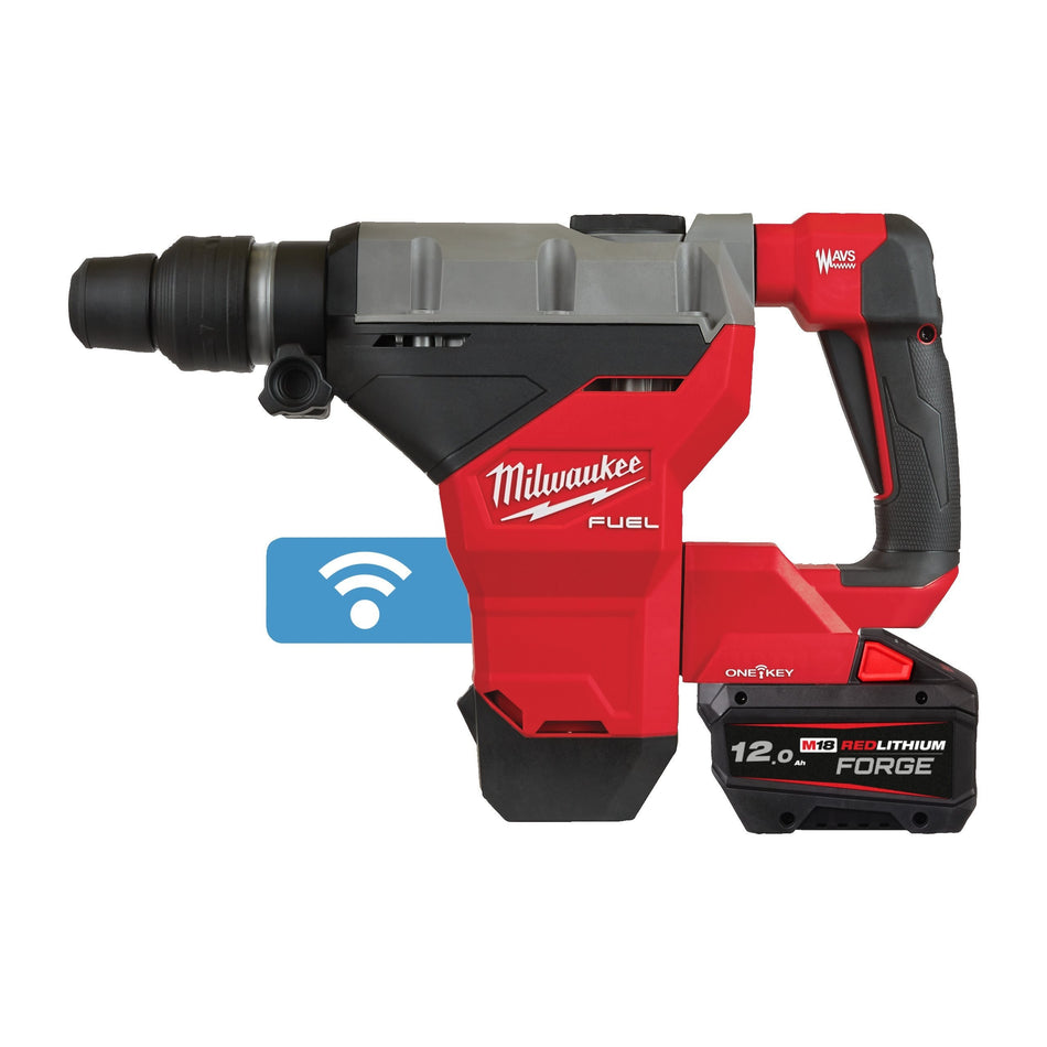 Martillo Combinado SDS-MAX 8kg Inalámbrico M18 FUEL ONE-KEY con Batería 12.0Ah y Cargador Milwaukee M18 FHM-121C