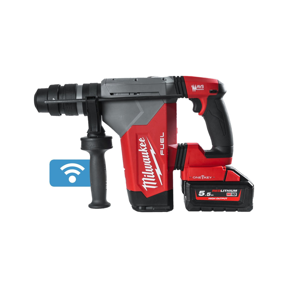 Martillo Combinado SDS-Plus 32mm M18 FUEL ONE-KEY con 2 Baterías 5.5 Ah, Cargador y Maletin Milwaukee M18 ONEFHPX-552X