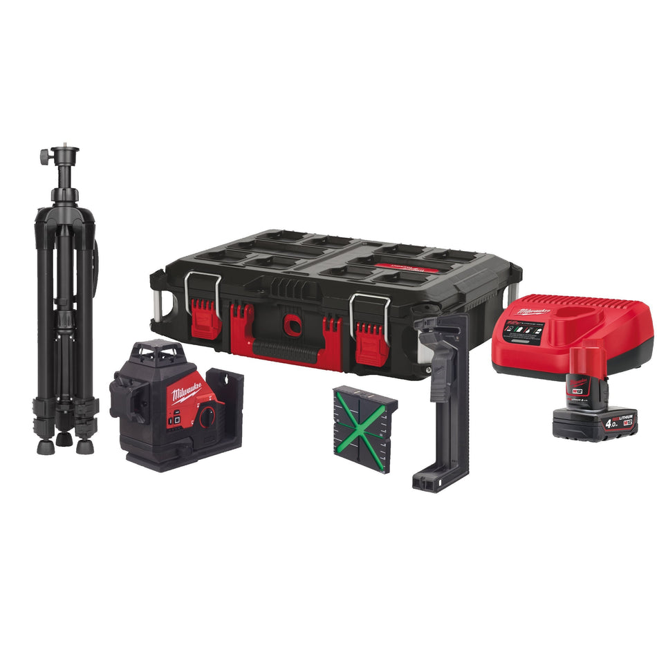 Nivel Láser 3 Líneas M12 con Batería 4.0Ah, Cargador y Maletín Milwaukee M12 3PLSKIT-401P