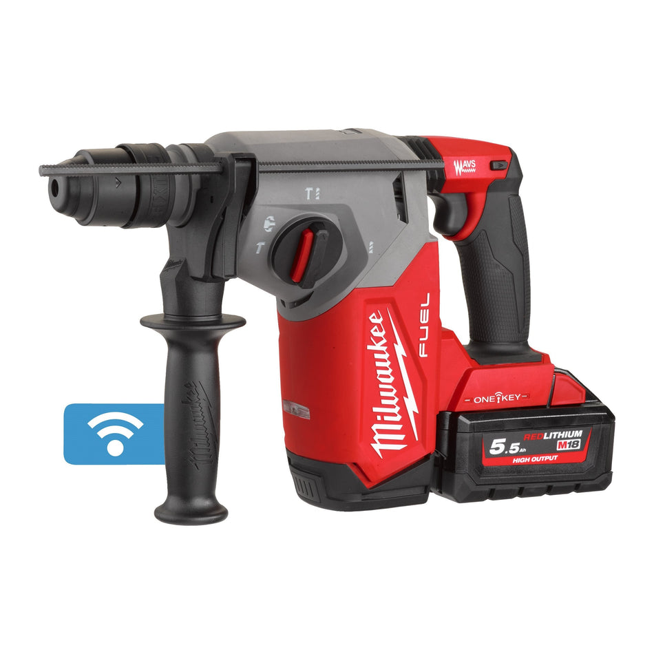 Martillo Combinado SDS-Plus 26mm M18 FUEL ONE-KEY con FIXTEC 2 Baterías 5.5Ah y Cargador y maletin Milwaukee M18 ONEFHX-552X