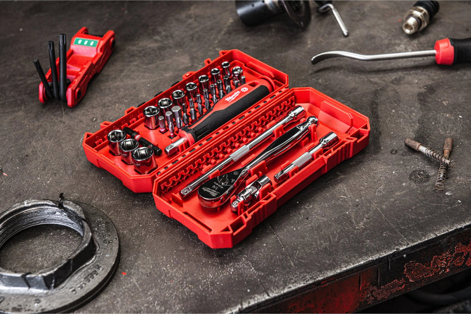 Juego de llaves de vaso y puntas 1/4 38 piezas con Maletín compatible con PACKOUT Milwaukee 4932492115