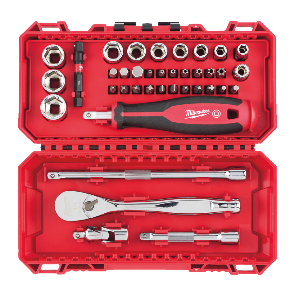 Juego de llaves de vaso y puntas 1/4 38 piezas con Maletín compatible con PACKOUT Milwaukee 4932492115