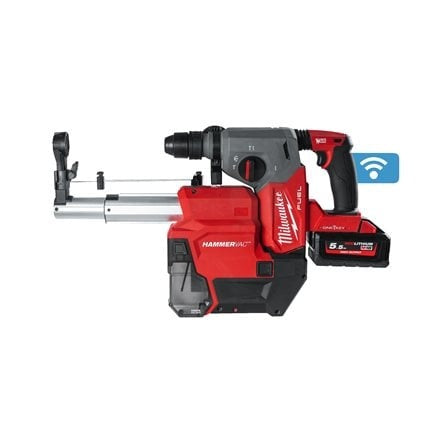 Martillo Combinado SDS-Plus 26mm M18 FUEL ONE-KEY con FIXTEC Extractor Polvo 2 Baterías 5.5Ah y Cargador Milwaukee M18 ONEFHXDEL-552C