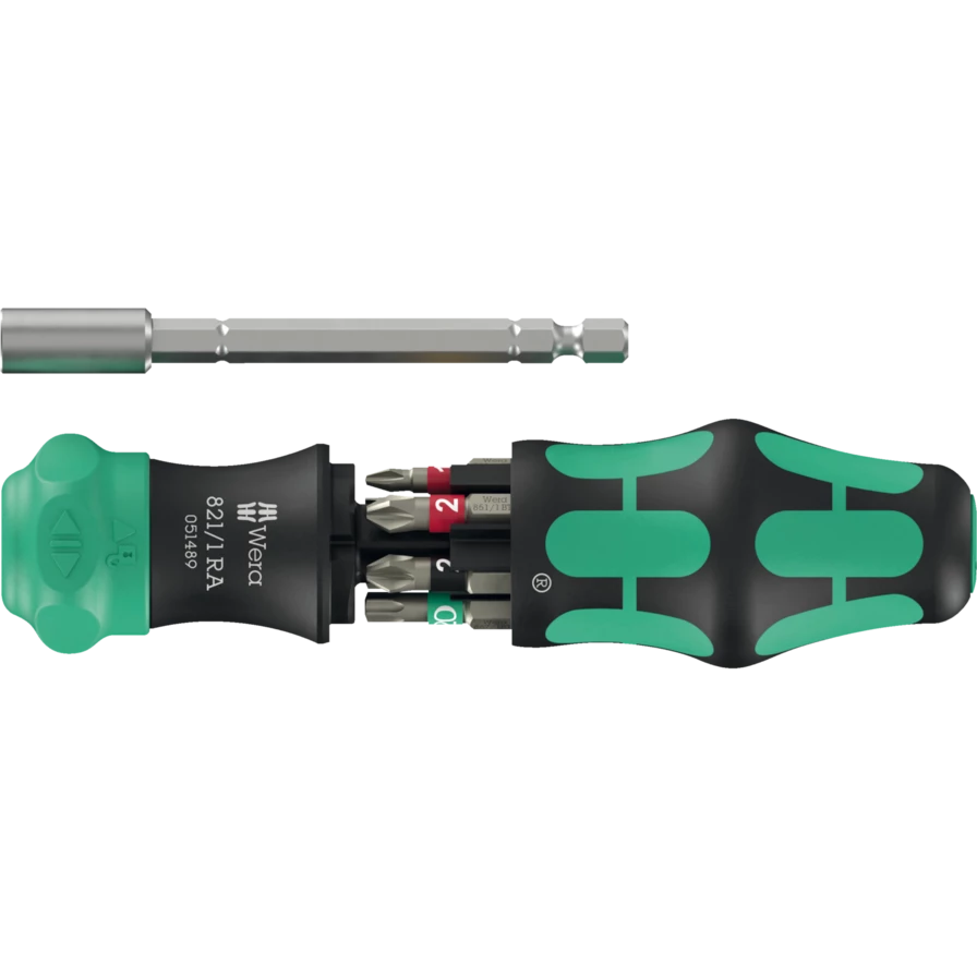 Juego de destornillador porta-puntas con carraca y Bolsa Wera Kraftform Kompakt 28 RA 1