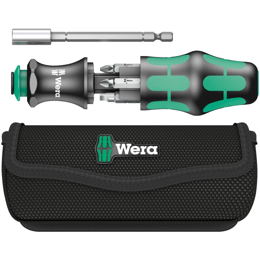 Juego de destornillador porta-puntas con depósito y Bolsa Wera Kraftform Kompakt 28 B