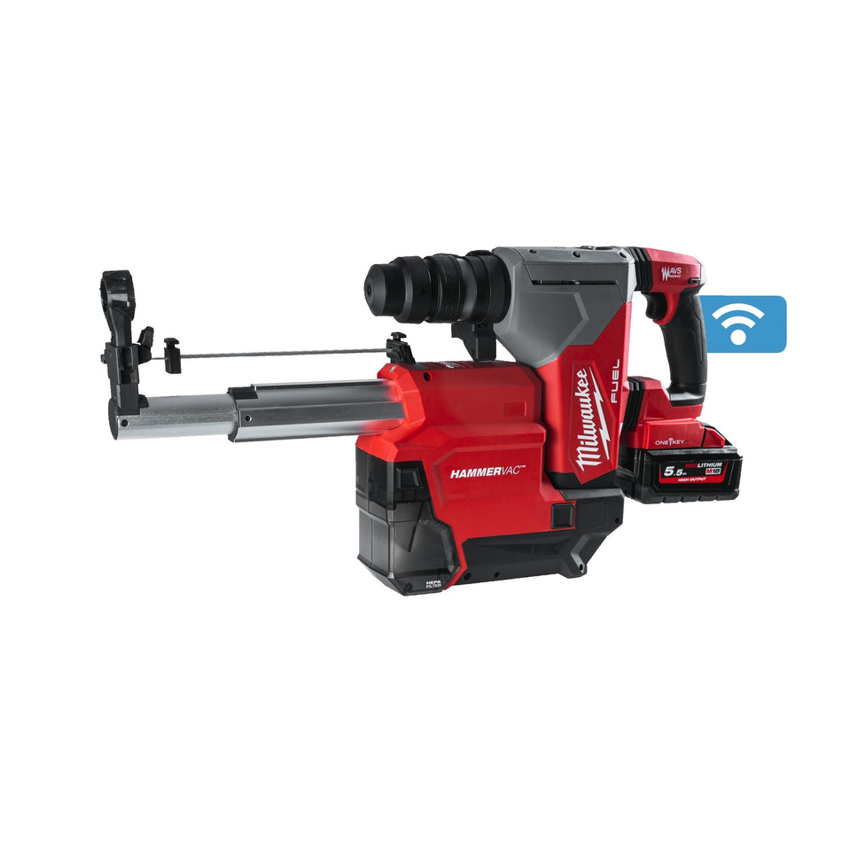 Martillo Combinado SDS-Plus 32mm M18 FUEL ONE-KEY con FIXTEC Extractor AUTOPULSE 2 Baterías 5.5Ah y Cargador Milwaukee M18 ONEFHPXDEL-552C
