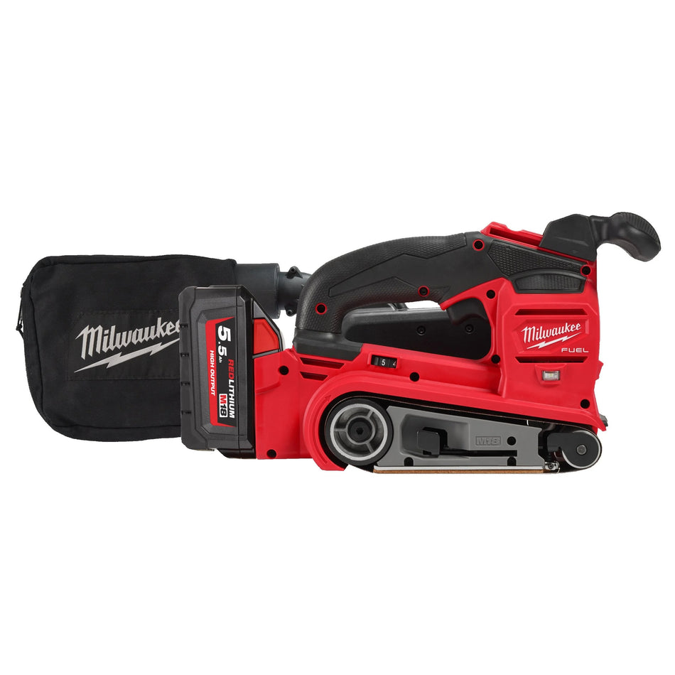Lijadora de banda 75mm M18 FUEL con 2 Baterías 5.5Ah HIGH OUTPUT, Cargador Rápido y Maletín Milwaukee M18 FBTS75-552X
