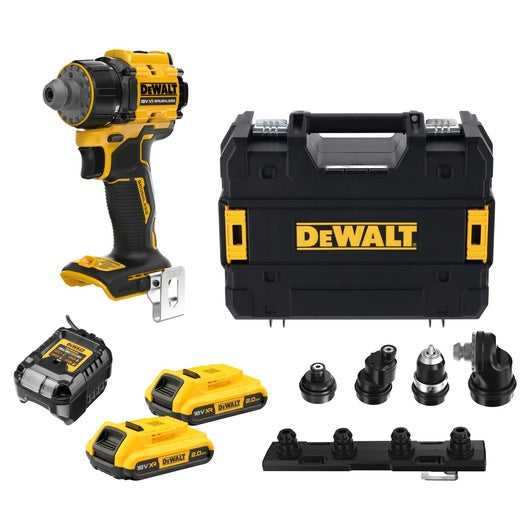 Taladro Atornillador Multi-cabezal sin escobillas XR 18V 70Nm con 2 baterías 2.0Ah y Maletín DeWalt DCD803D2T