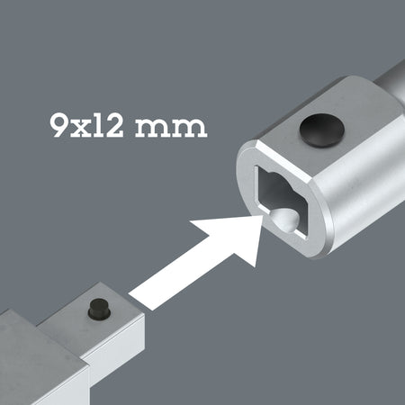 Detalle de la toma de cuadradillo de 9x12 mm para herramientas intercambiables