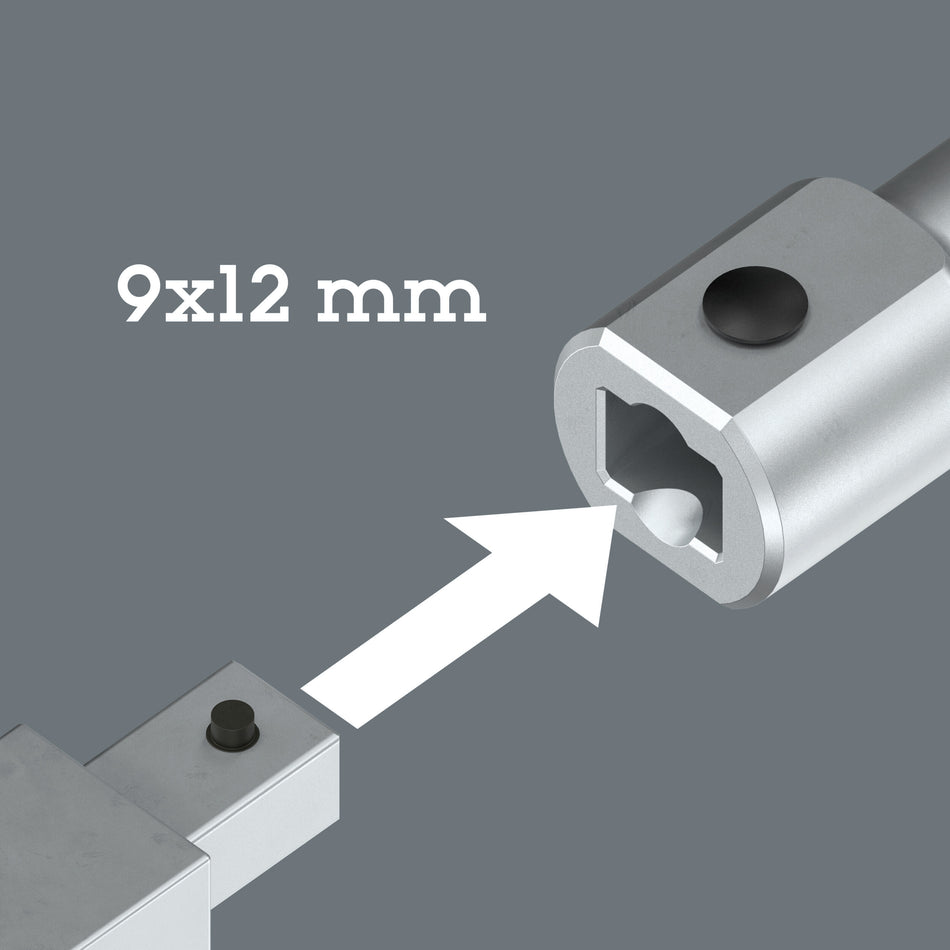 Detalle de la toma de cuadradillo de 9x12 mm para herramientas intercambiables
