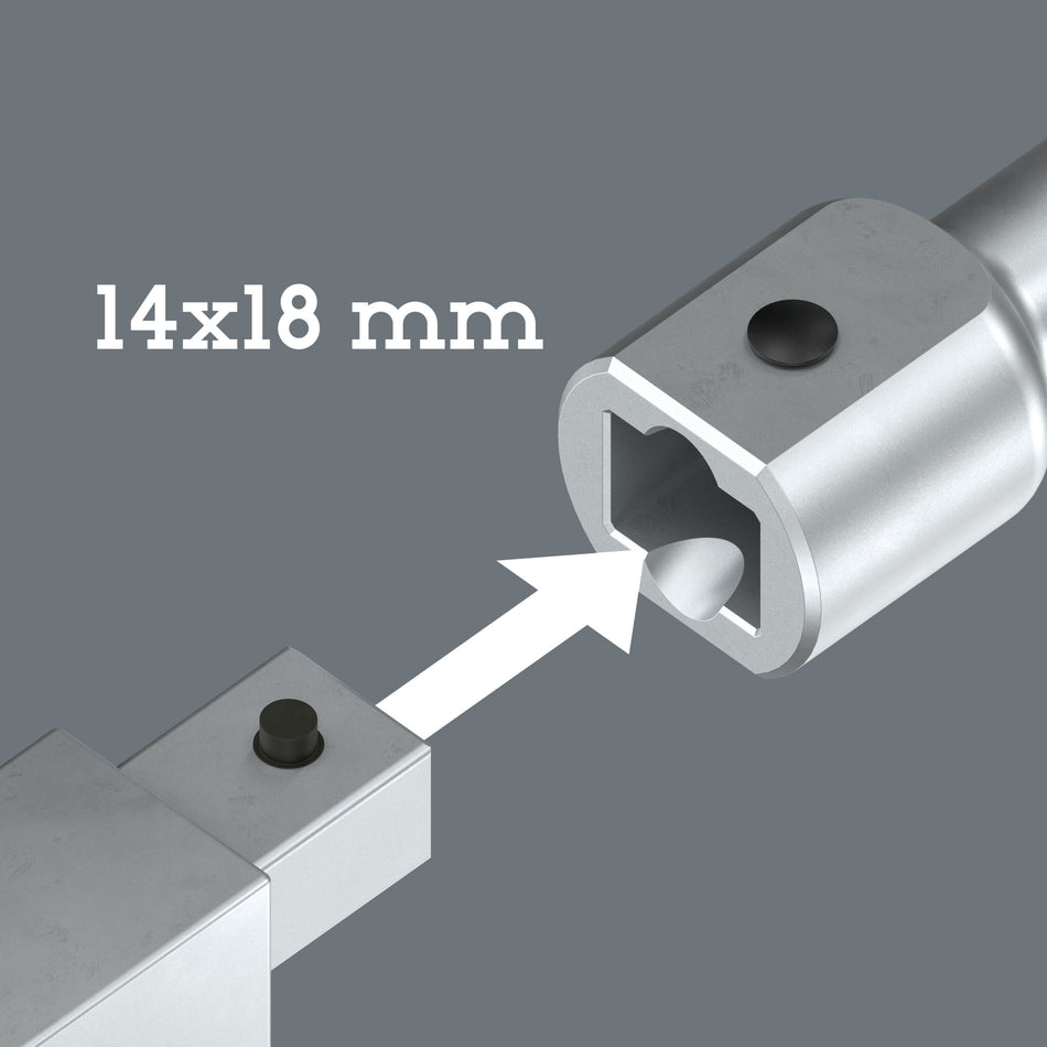Detalle de la toma para útiles de inserción de 14x18 mm de Wera